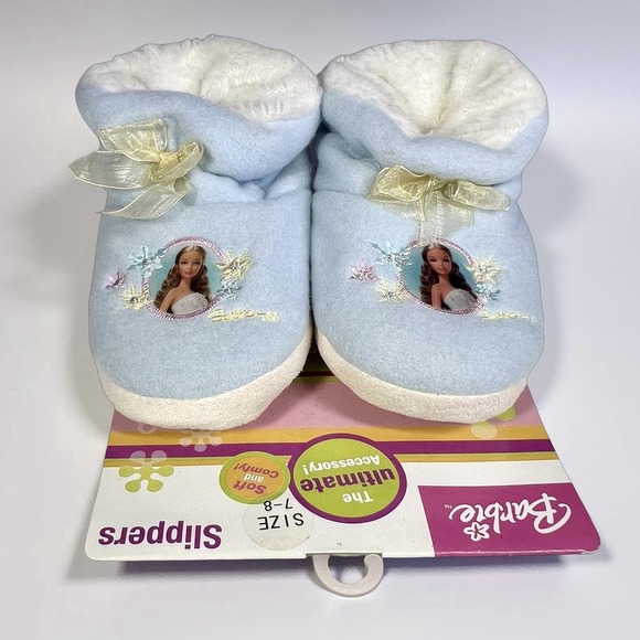 Barbie Blue Slippers Size Toddler M 7/8 Picture Princess Embroidered Winter NWT - Picture 1 of 11